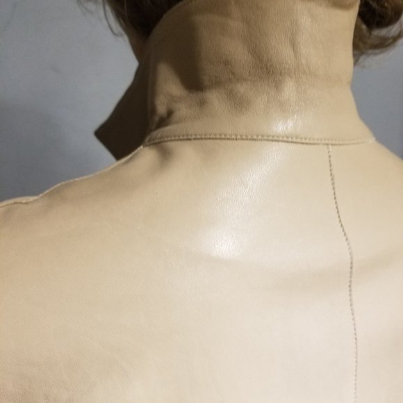 SOLD suit soft leather &silk light coffee JACKET /SKIRT - Picture 16 of 16